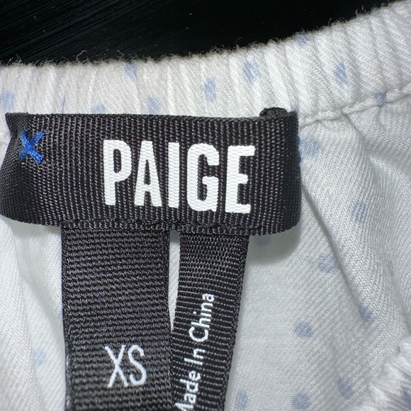 Paige🔵white blue polka dots XS cropped top with tie and buttons puffy sleeve - Picture 6 of 12